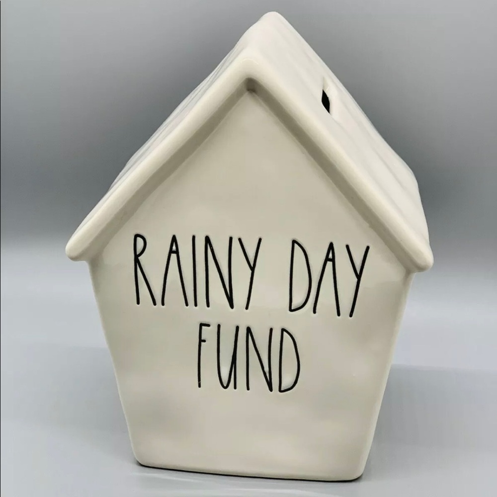 Rae Dunn RAINY DAY FUND Ceramic House Bank  #1292